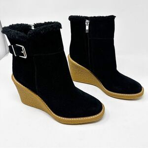 Franco Sarto Black Suede Wedge Boot Ulayna Heeled Winter Size 8.5